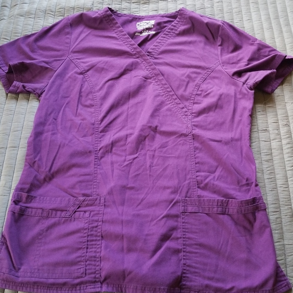 Purple Cherokee workwear core stretch scrub top